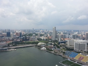 The view of the bay from the observation deck in the Skypark at The Marina Bay Sands Hotel ($20).